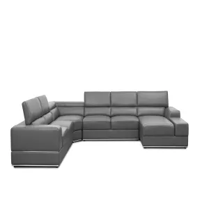 Naomi Italian Leather Sectional Dark Grey